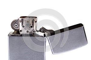 Silver metal zippo lighter isolated on white