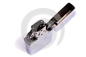 Silver metal zippo lighter isolated on white