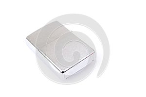 Silver metal zippo lighter on white