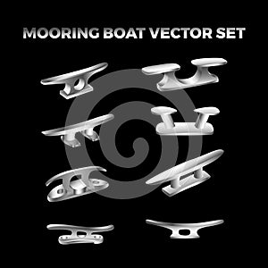 Silver metalic mooring boat cleat vector bundle set