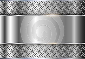 Silver metallic background, shiny and lustrous metal banner with diamond plate texture