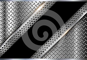 Silver metallic background, shiny and lustrous metal banner with diamond plate texture