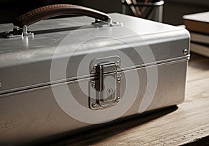 Silver metallic briefcase with a textured