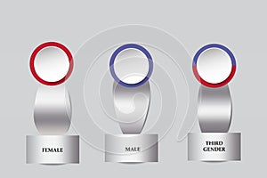 Silver metallic infographs showing male, female and third gender