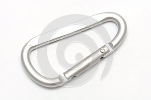 A silver metallic painted carabiner spring camping climbing secure lock snap hook
