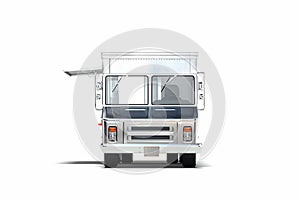 Silver metallic realistic food truck isolated on white. 3d rendering.