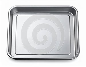 Silver Metallic Rectangular Baking Tray on White Background with Subtle Shadows