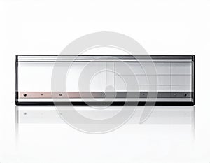 Silver Metallic Rectangular Object With Reflection on White Background