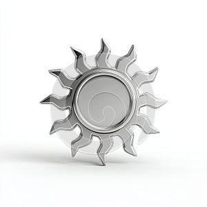 Silver Metallic Sun Icon 3D Render on White Background