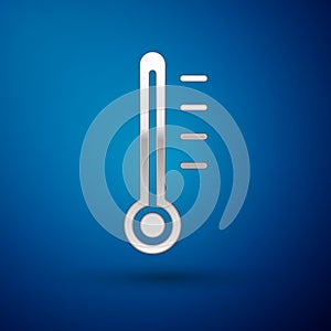 Silver Meteorology thermometer measuring icon isolated on blue background. Thermometer equipment showing hot or cold