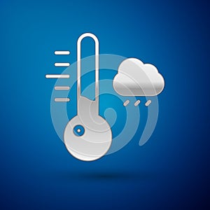 Silver Meteorology thermometer measuring icon isolated on blue background. Thermometer equipment showing hot or cold weather.
