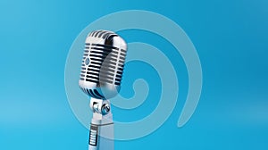 Silver Microphone with Fork-Shaped Handle on Blue Background AI Generated