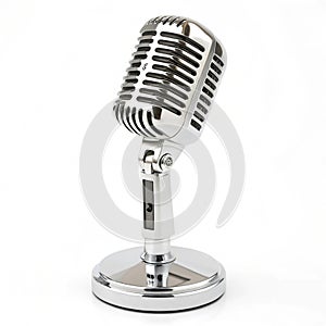 Silver microphone on a stand isolated on white background