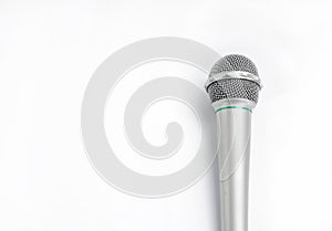 Silver microphone on white background