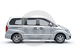 Silver Minivan on White Background Side Profile View