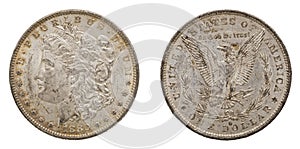 Silver Morgan US dollars 1880 isolated