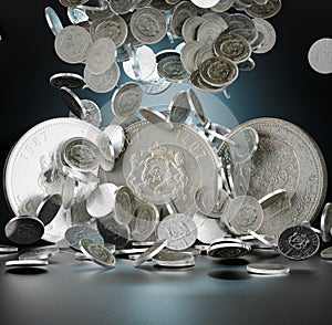 The silver Moroccan dirham falls to the ground with a black background. Moroccan Bank. 3D Render