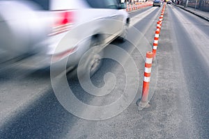 Silver moving car