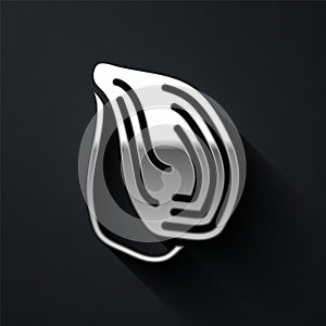 Silver Mussel icon isolated on black background. Fresh delicious seafood. Long shadow style. Vector