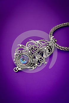Silver mystic topaz feather pendant brooch