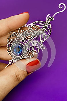 Silver mystic topaz feather pendant brooch