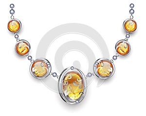 Silver necklace with amber gems