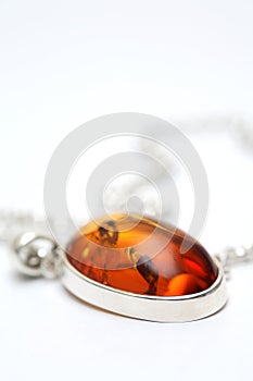 Silver necklace with Amber inlay