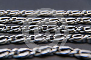 Silver necklace, Chain, Gold or stainless steel - On black background