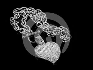 Silver Necklace Heart with Zircons - Stainless Steel