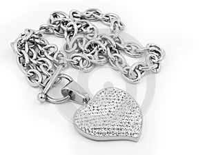 Silver Necklace Heart with Zircons - Stainless Steel