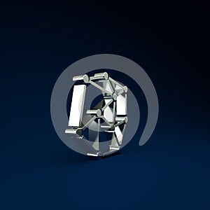 Silver Neural network icon isolated on blue background. Artificial Intelligence. Minimalism concept. 3d illustration 3D