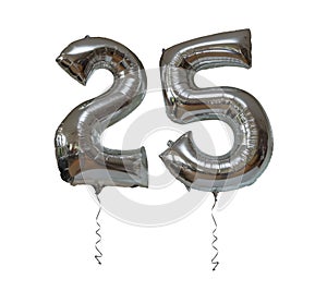 Silver number 25 party balloons isolated on a white background