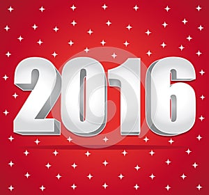 2016 Silver numbers on a red starry background. Happy New Year.