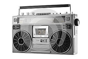 Silver old-school ghetto blaster or boombox isolated on a white