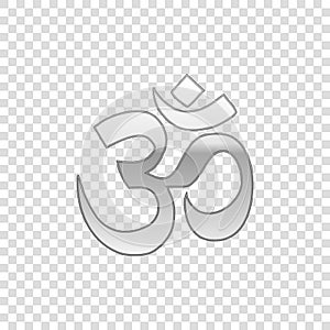 Silver Om or Aum Indian sacred sound isolated on transparent background. Symbol of Buddhism and Hinduism religions. The
