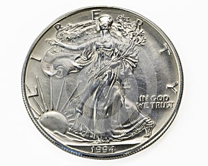 Silver one dollar coin macro