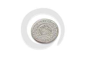 A silver one piso coin from the Philippines on a white background photo
