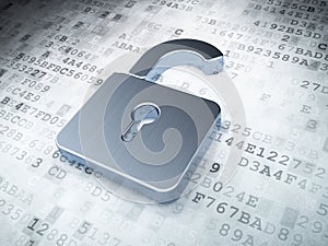 Silver opened padlock on digital background