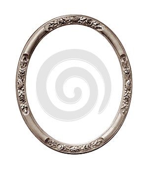 Silver oval frame for paintings, mirrors or photo isolated on white background