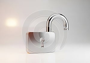 A silver padlock with a rectangular body and polished finish is