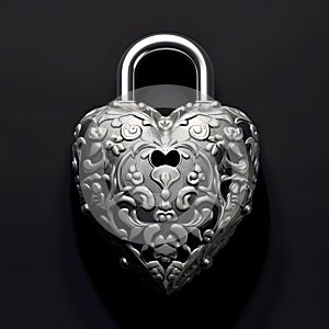Silver padlock in the shape of a heart. Heart as a symbol of affection and