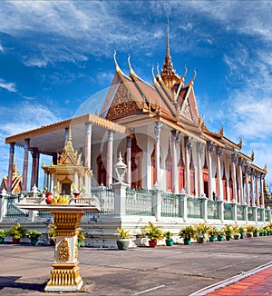 Silver Pagoda in Phnom Penh, Cambodia. Iit was known as Wat Ubosoth Ratanaram, or Preah Vihear Preah Keo Morakot