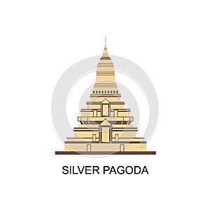Silver Pagoda, Phnom Penh skyline, Cambodia. The official name is Wat Ubaosoth Ratanaram or Wat Preah Keo. One of the famous