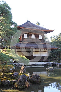 Silver Pavilion and pond of Ginkaku ji in Kyoto