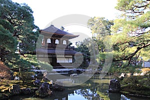 Silver Pavilion and pond of Ginkaku ji in Kyoto