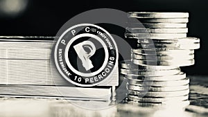 Silver peercoin coin