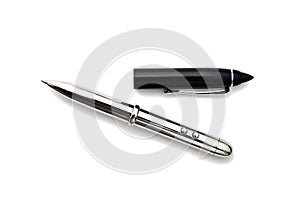 Silver pen and black cap