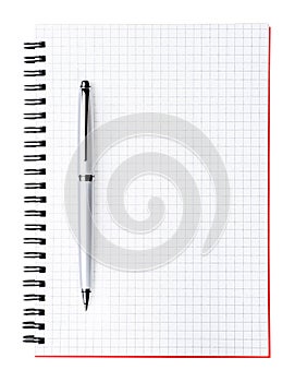 Silver pen on blank page of notebook, vertical