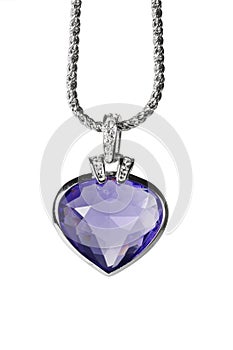 Silver pendant and blue heart shaped gemstone