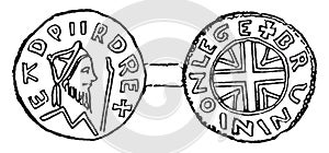 Silver penny of Edward the Confessor, vintage illustration